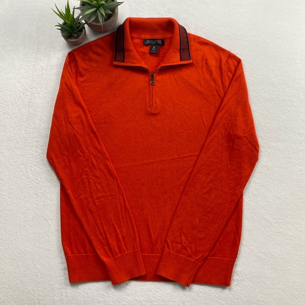 Banana Republic Premium Cotton Cashmere LS Mock Neck Quarter Zip Sweater